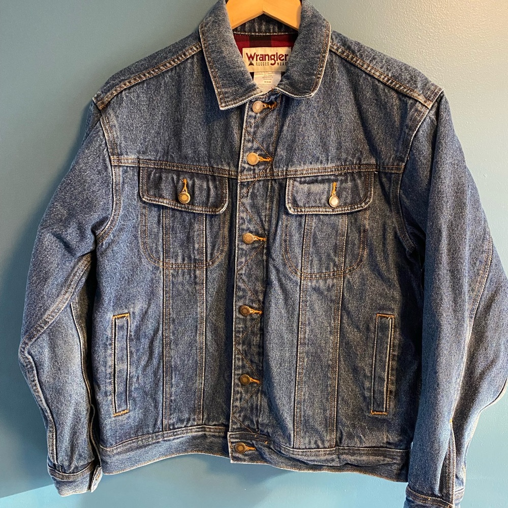WRANGLER Rugged Wear Jean Jacket with Plaid Flannel Inner Lining